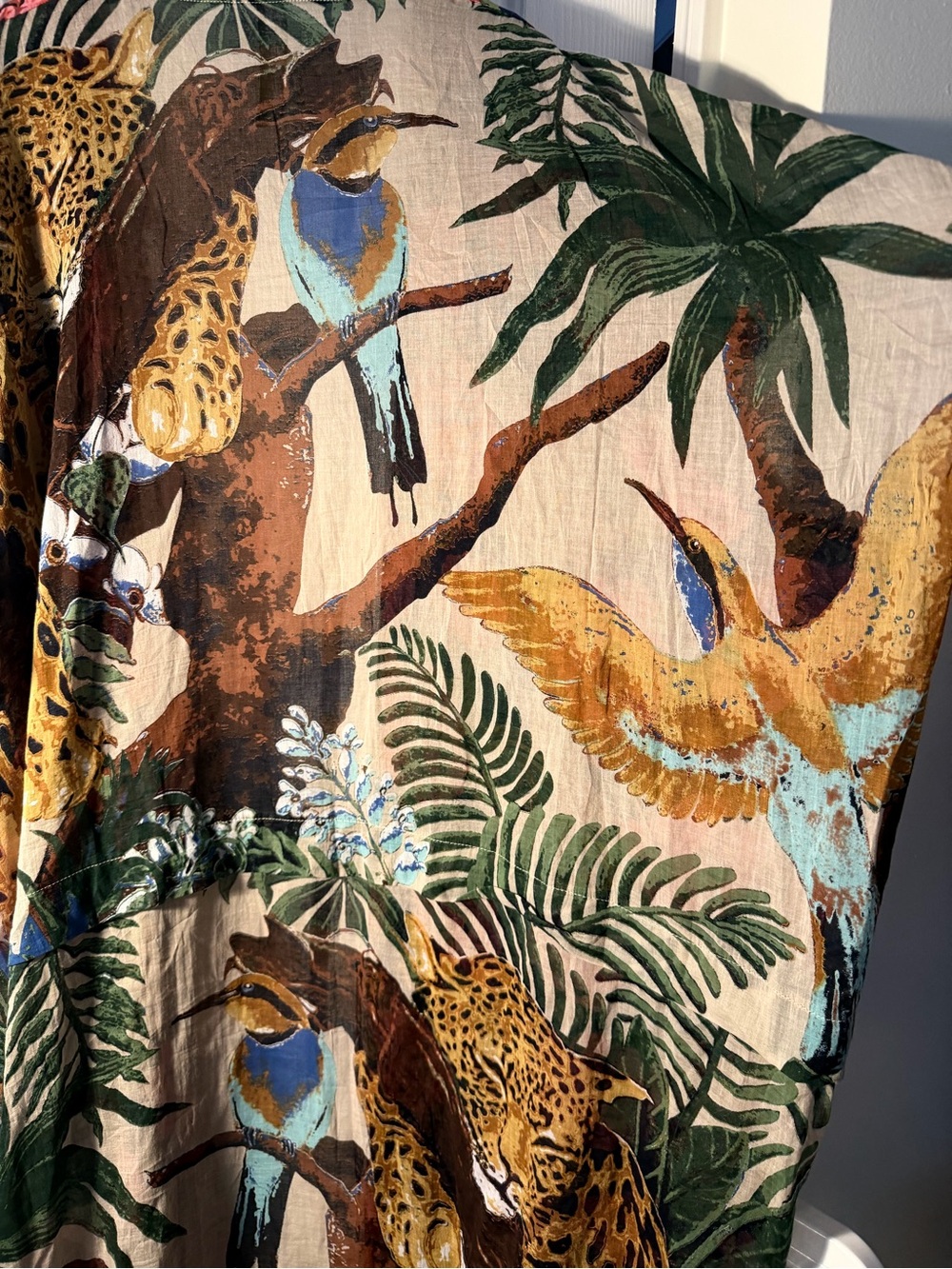 Aratta Mixed Print Long Kimono Duster Tropical Leopard Bird Floral Boho OS - Picture 3 of 9